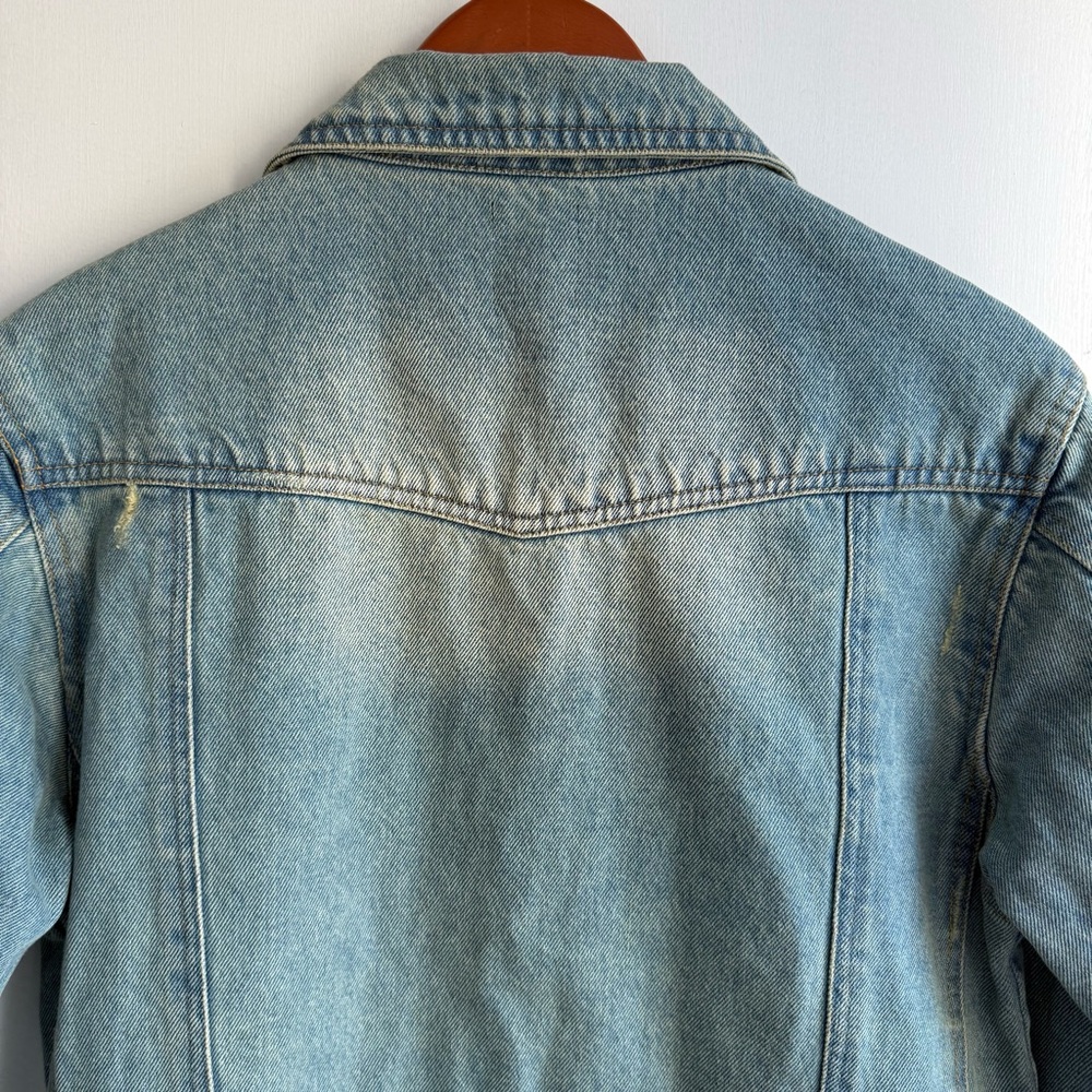 Civil Regime Distressed Denim Belted Trucker Jacket Blue Small - Picture 8 of 16